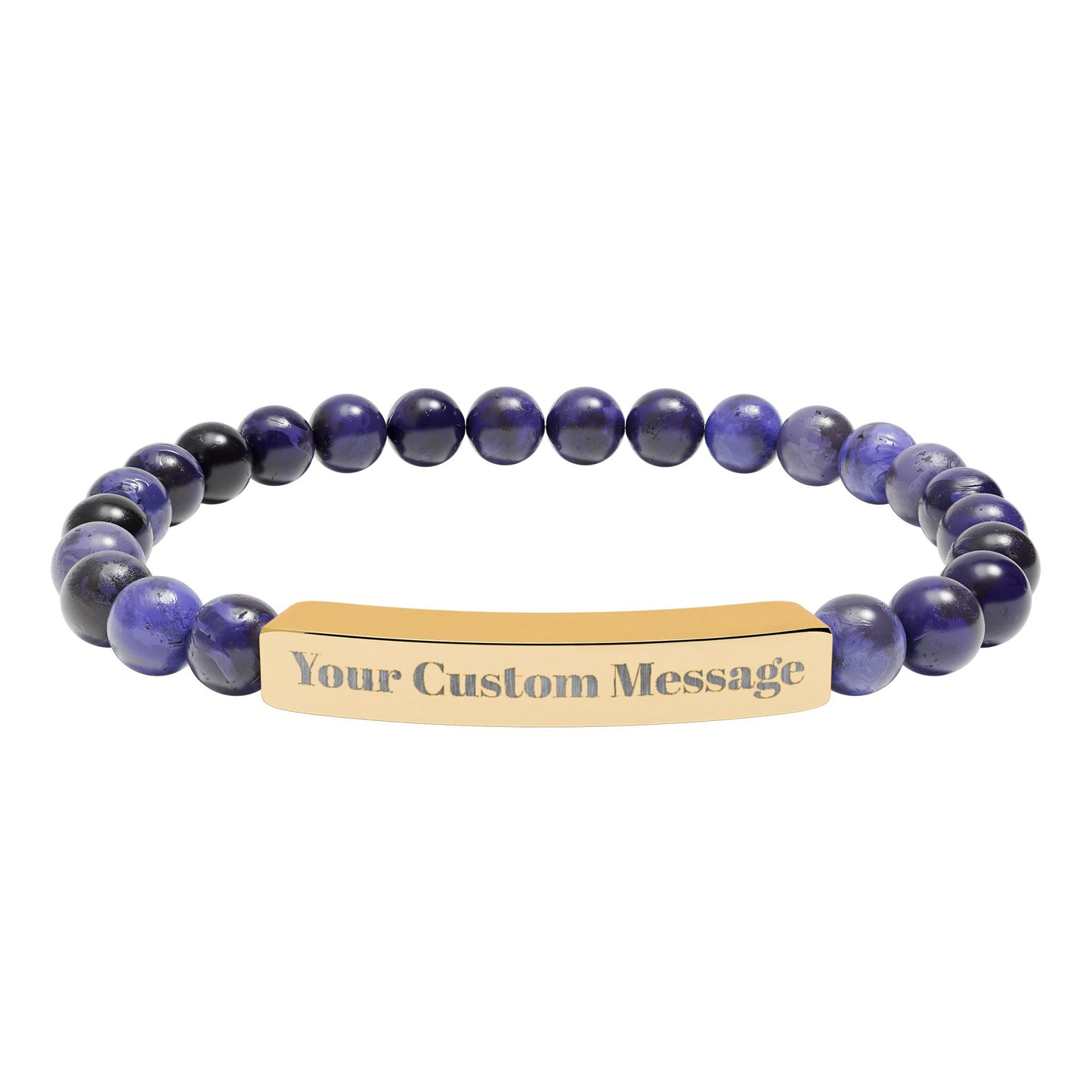 Custom Engravable Natural Stone Bead Bracelet — Custom Message Bar