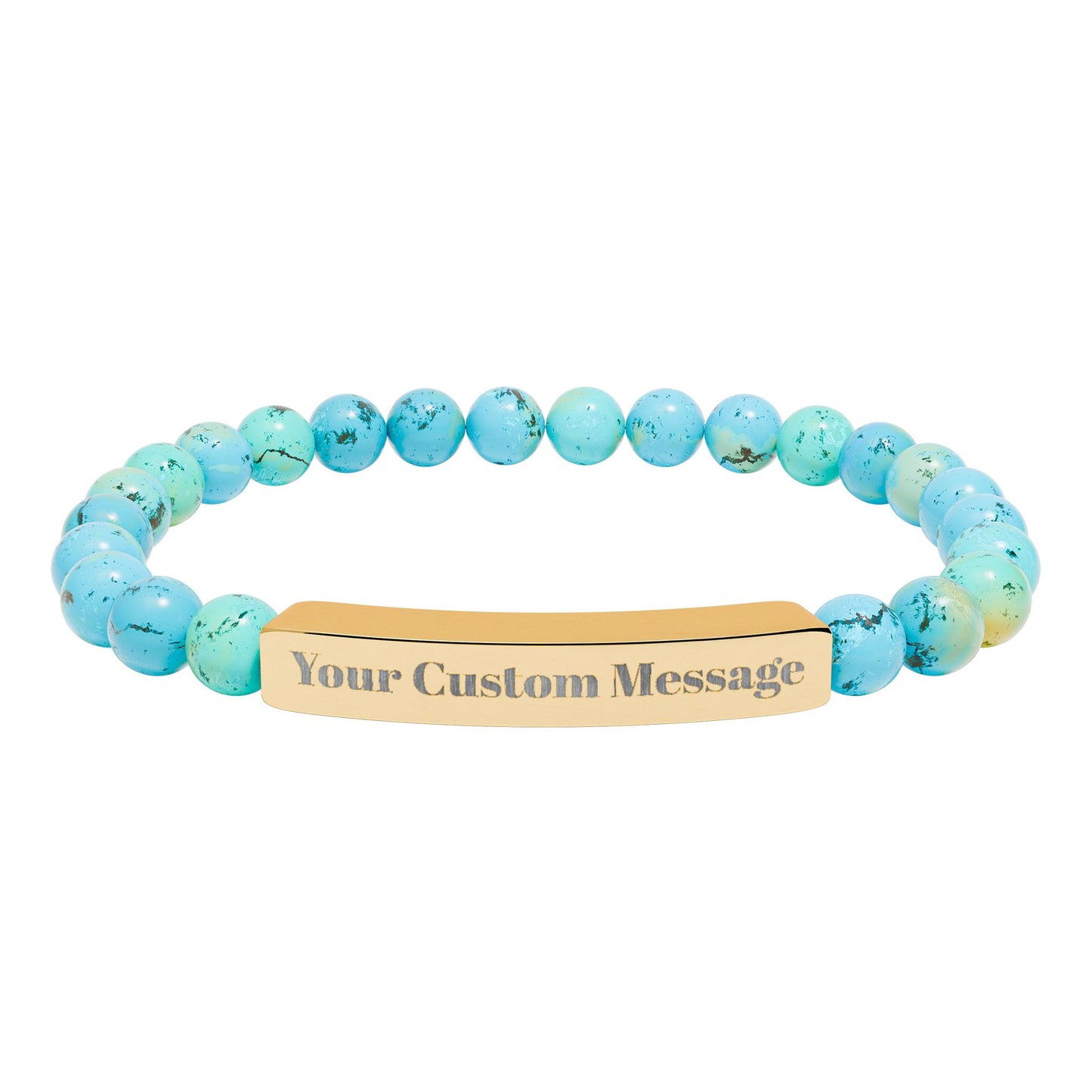 Custom Engravable Natural Stone Bead Bracelet — Custom Message Bar
