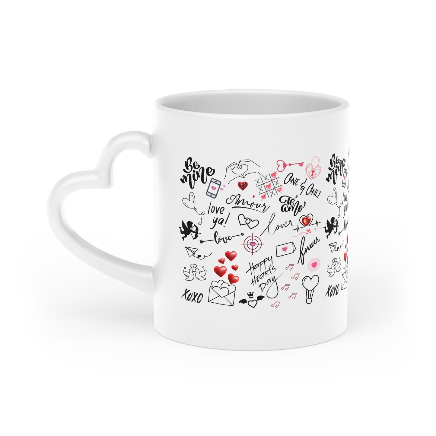 Heart-Shaped Mug with Love Language Print | "Cup Full of Love" | Hot Chocolate Memories or Tea for Two