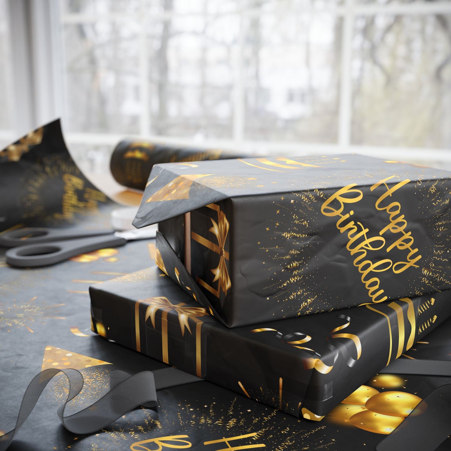 Birthday of Gold | Black and Gold | For All Age Wrapping Papers