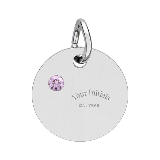 Engravable Birthstone Circle Charm | Personalized Initials & Birthstone Pendant