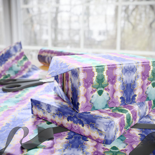 Green Purple Marble Swirl Gift Wrap Roll | Decor Paper All Use | Colorful Abstract Wrapping Paper for Birthdays & Holidays