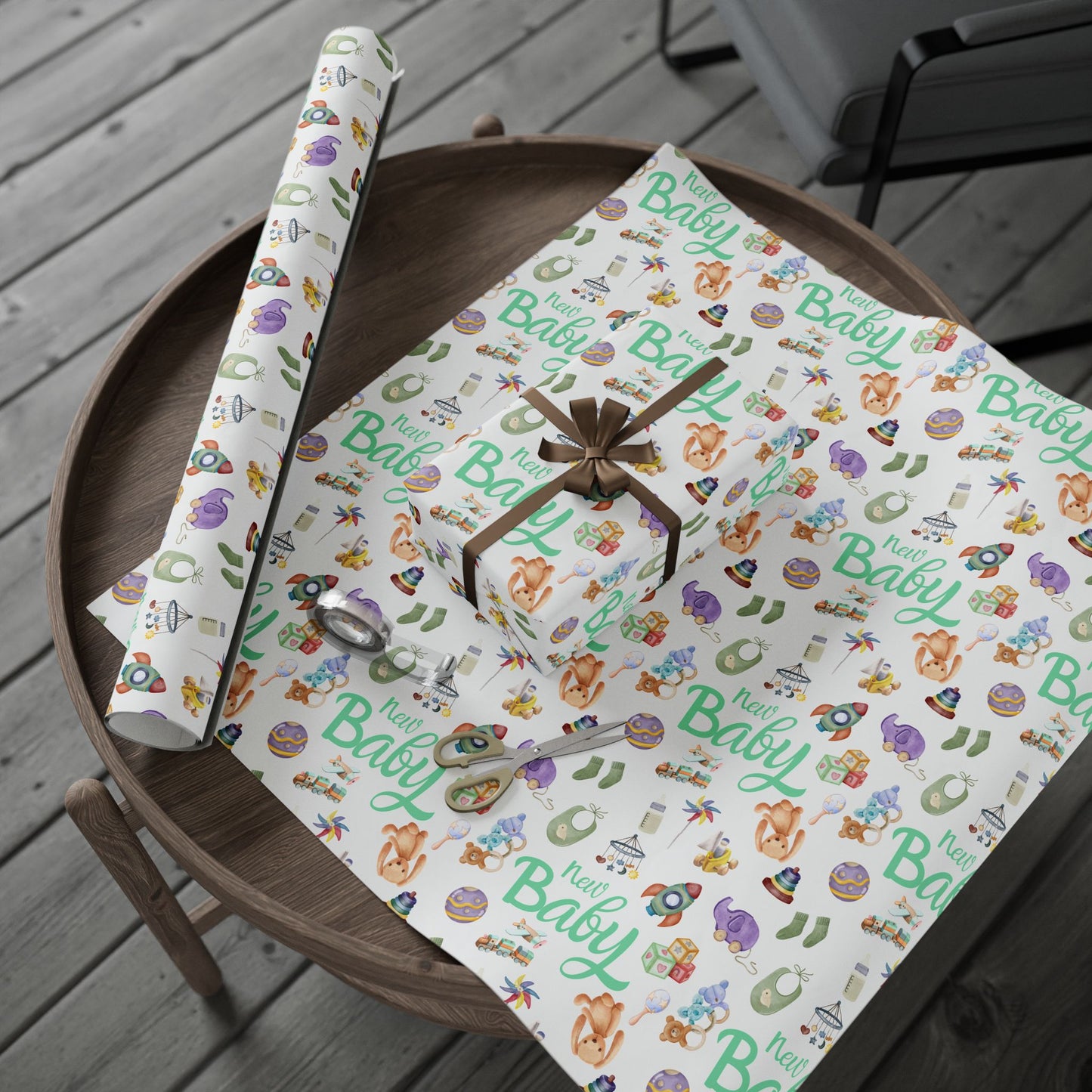 Neutral New Baby Wrapping Paper — Light Green & Lavender Baby Shower Gift Wrap