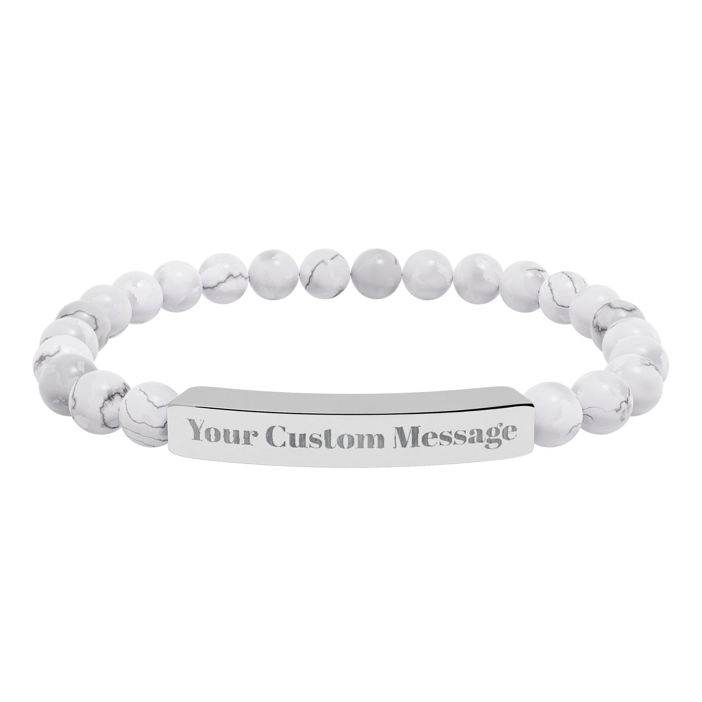 Custom Engravable Natural Stone Bead Bracelet — Custom Message Bar