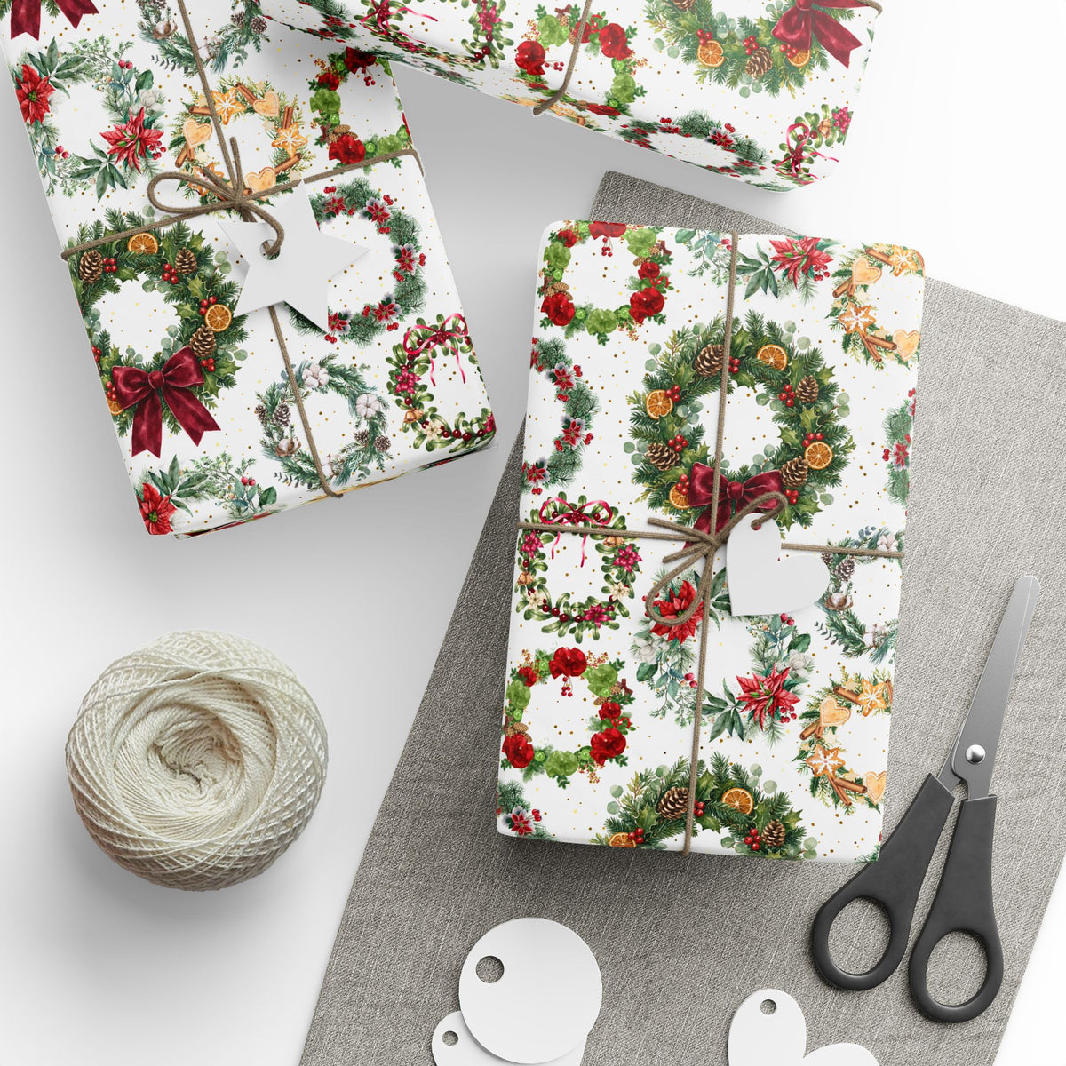 Holiday Adornments Gift Wrap | Holiday Wreaths | Winter Season Wrapping Paper