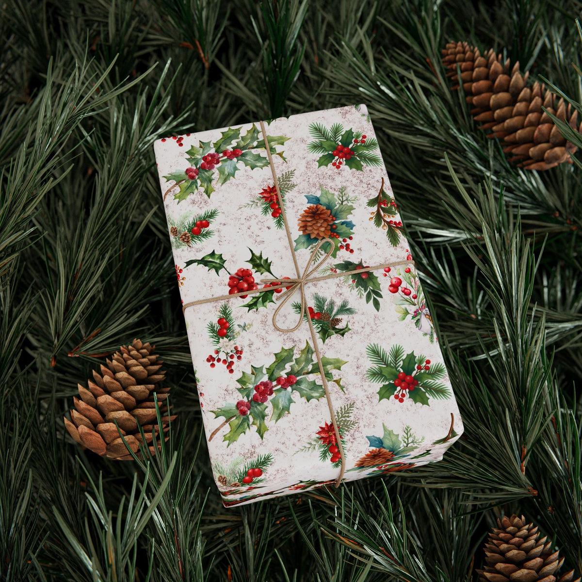 Berries and Pine Gift Wrap | Winter Season Wrapping Paper