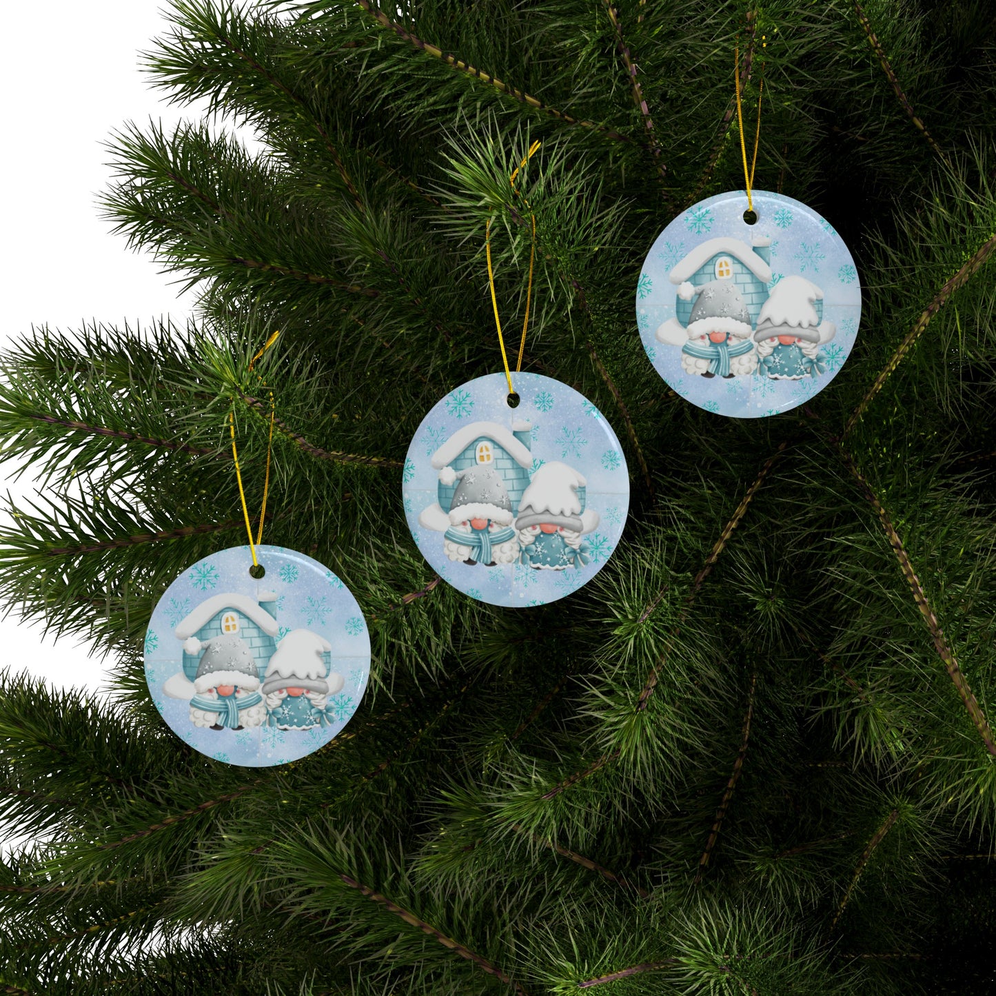 Winter Gnome-flake | Heirloom Ceramic Ornaments (1pc, 3pcs, 5pcs, 10pcs)