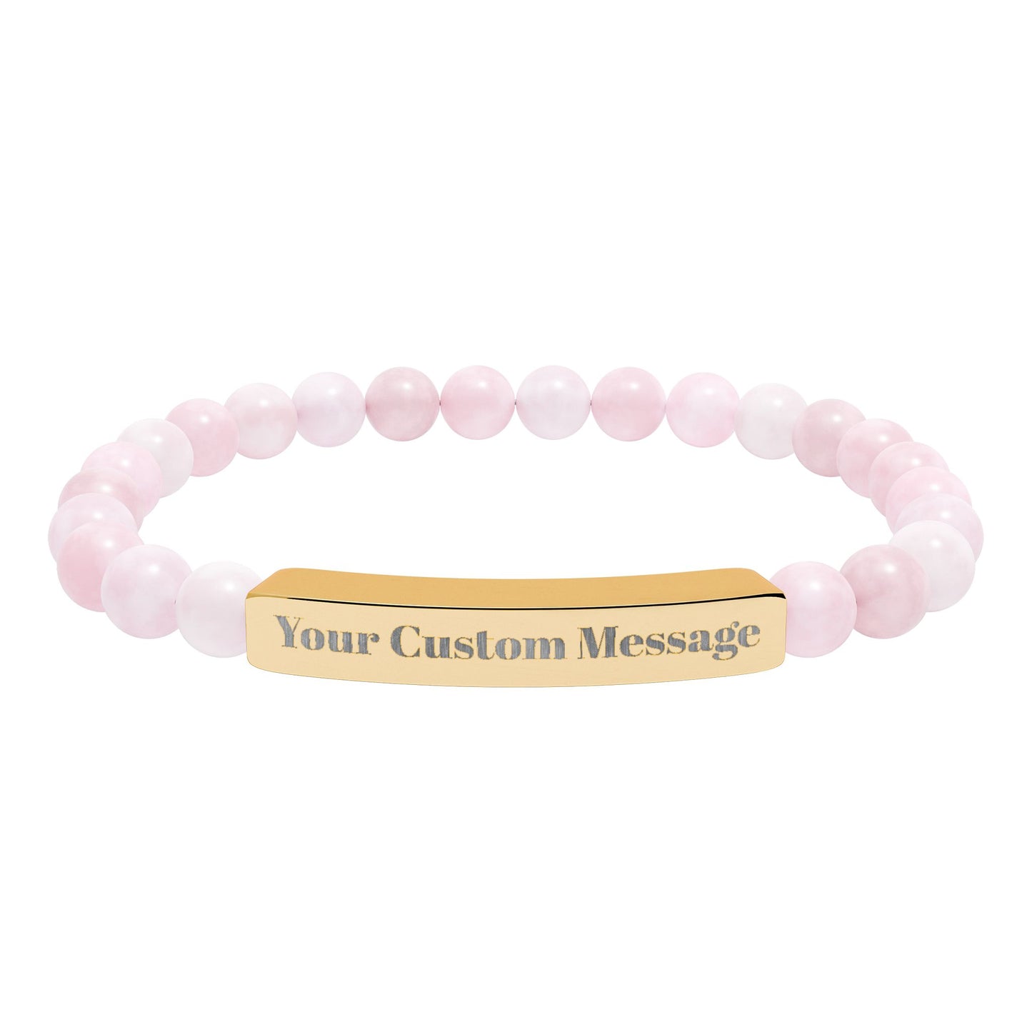 Custom Engravable Natural Stone Bead Bracelet — Custom Message Bar
