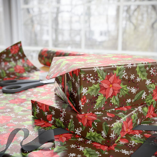 Poinsettia Snow Garden | Holiday Patterns Wrapping Paper