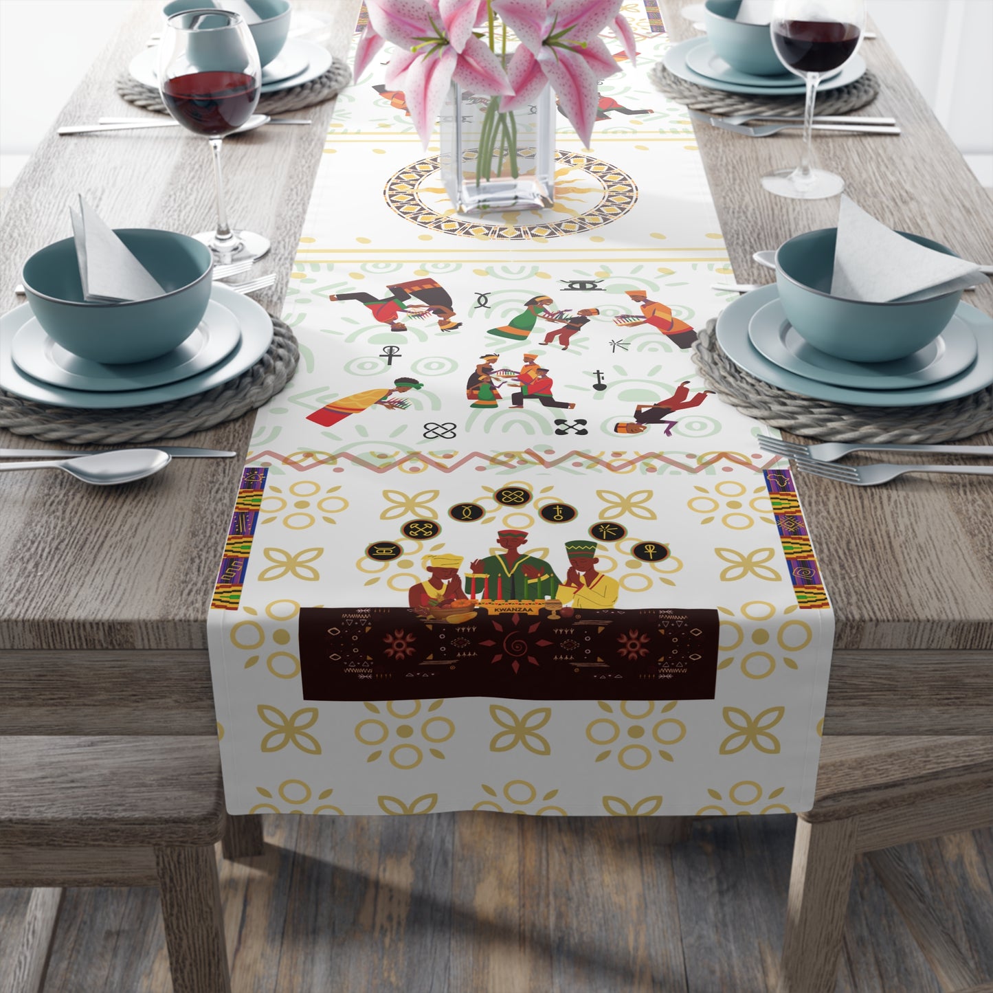 Table Runner - Village Values | What a Community Stand For, Kwanzaa Joyous Love Decor