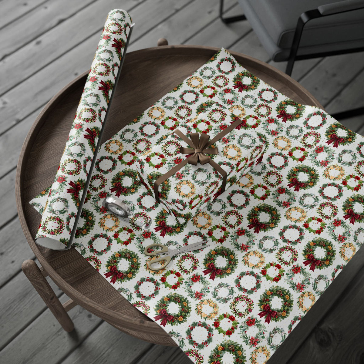 Holiday Adornments Gift Wrap | Holiday Wreaths | Winter Season Wrapping Paper