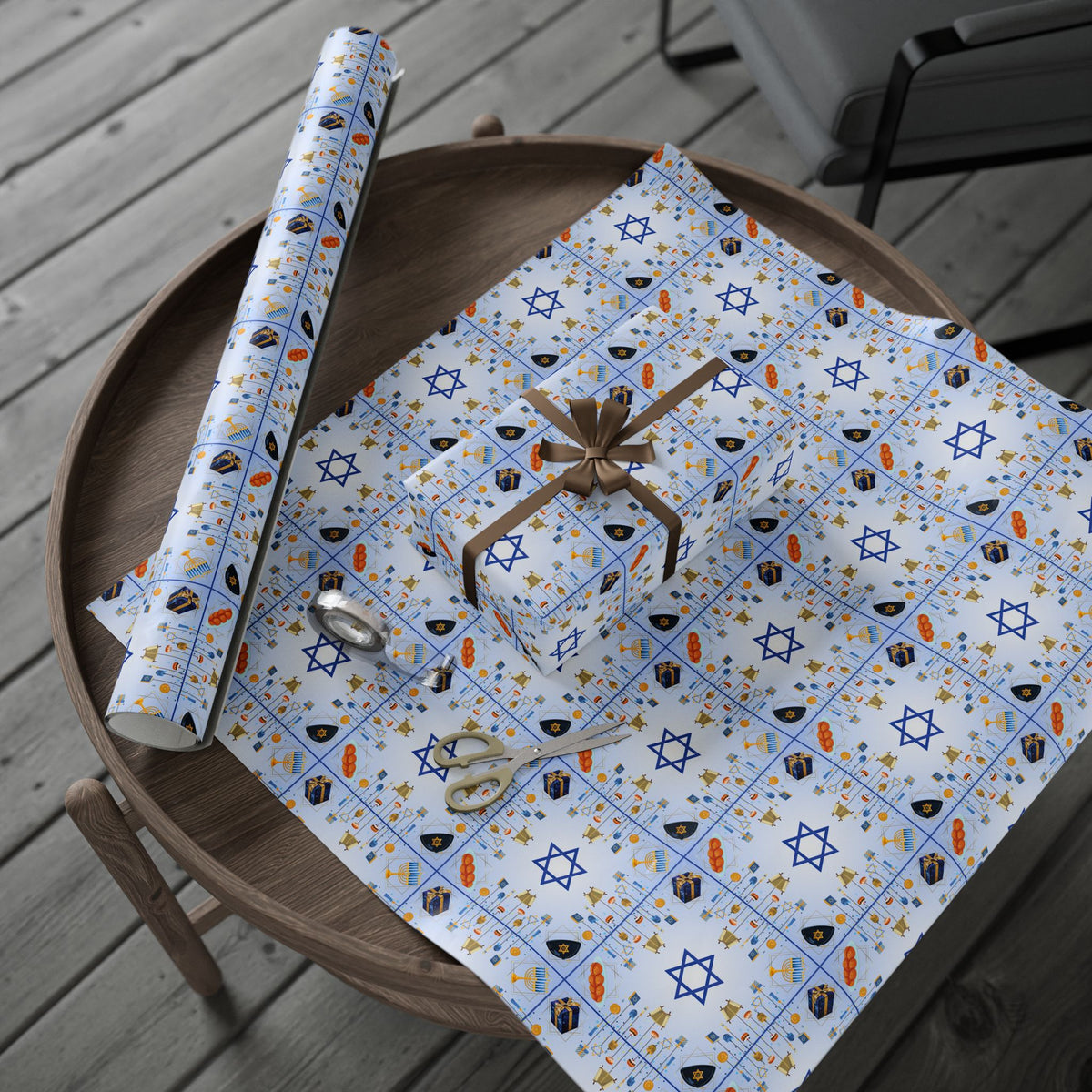 Hanukkah Wrapping Paper Roll – Menorah, Dreidel & Star of David Holiday Gift Wrap