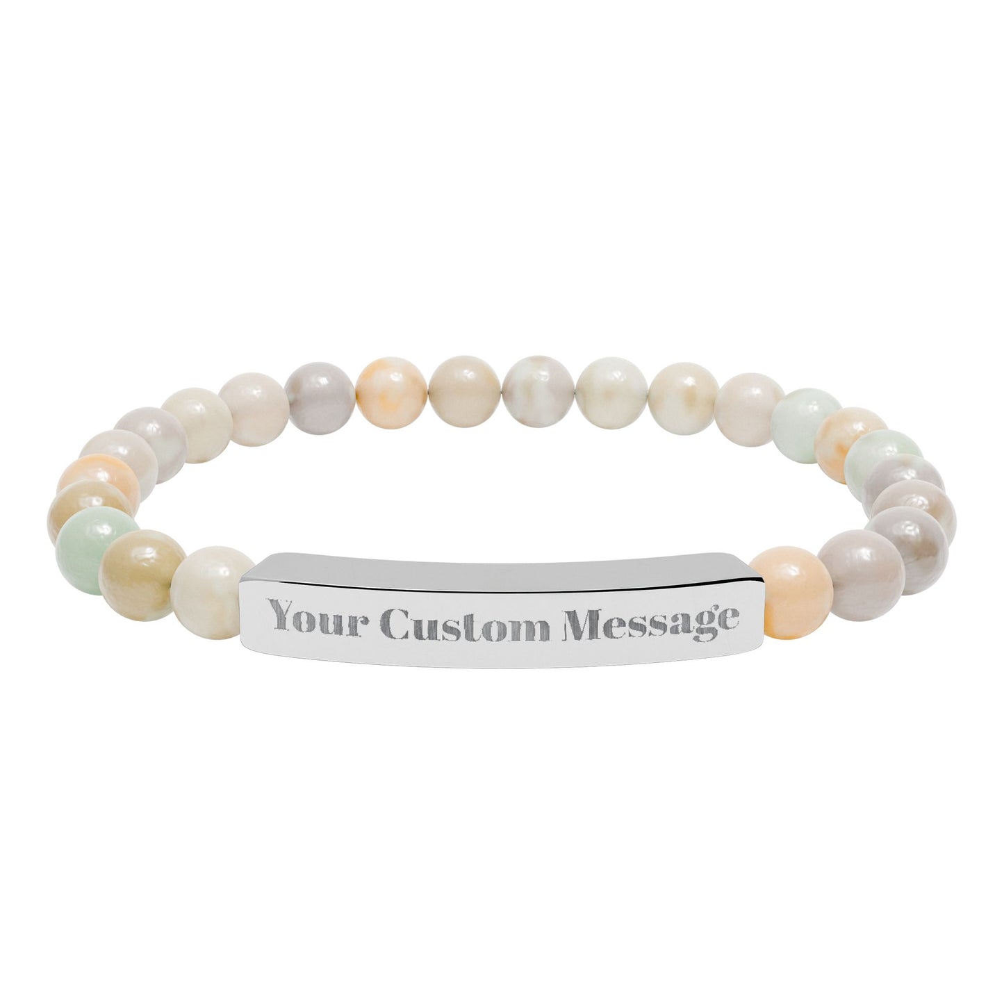 Custom Engravable Natural Stone Bead Bracelet — Custom Message Bar