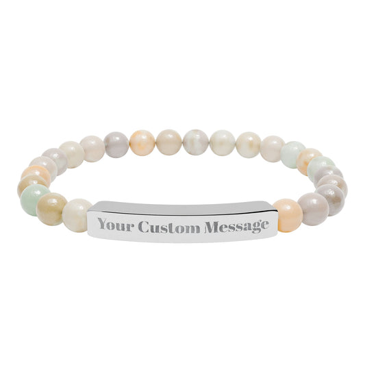 Custom Engravable Natural Stone Bead Bracelet — Custom Message Bar
