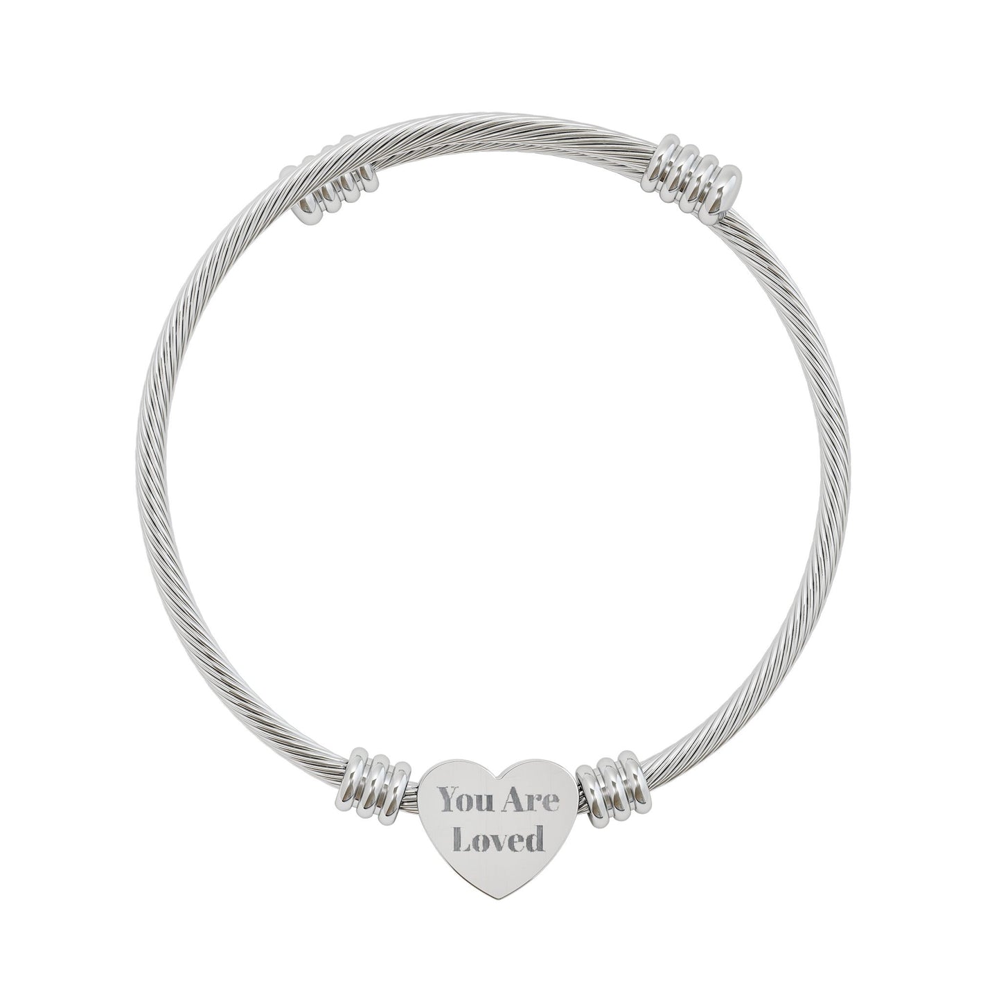 You Are Loved, Engraved Heart Cuff Bracelet - Personalized