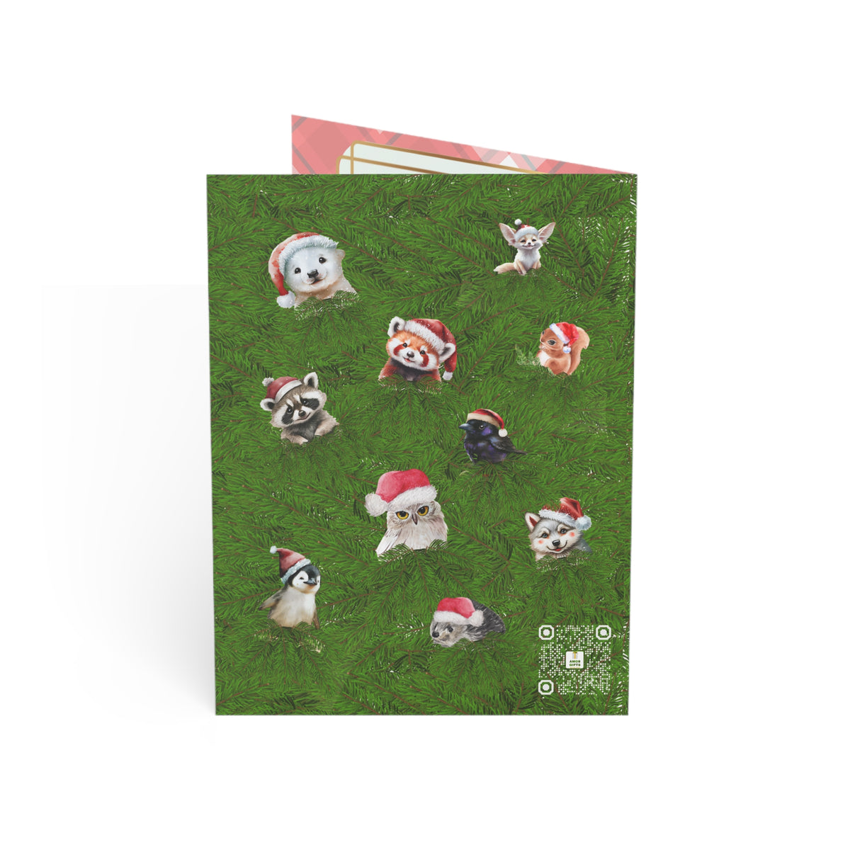 Santa and Critters | Merry Christmas Peek a Pine | Greeting Cards
