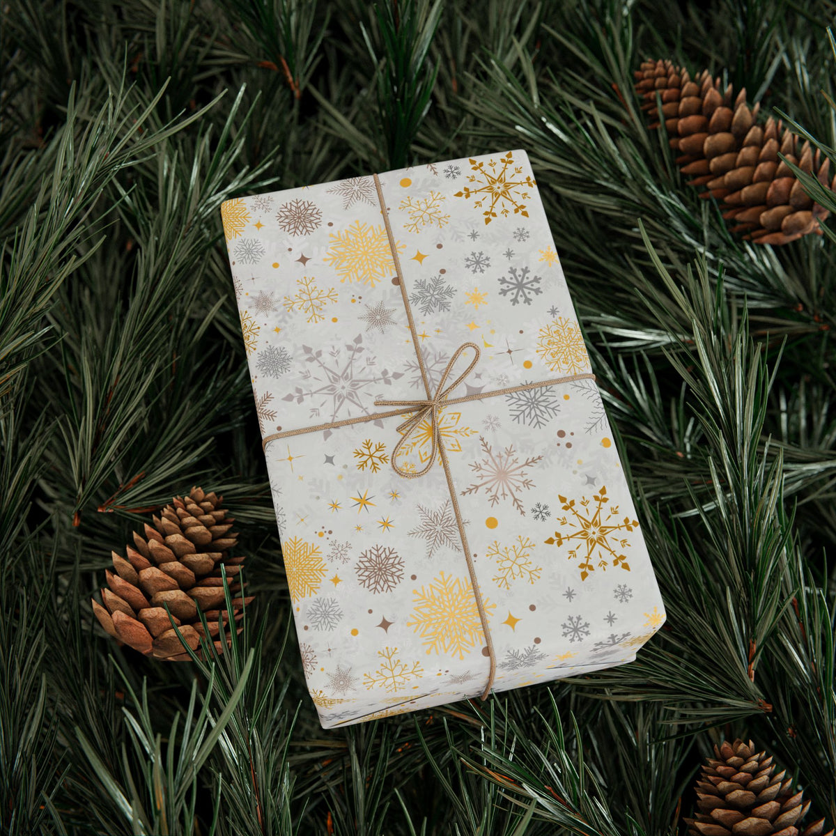 Silver and Gold Gift Wrap | Winter Snowflake | Snow Fall Wrapping Paper