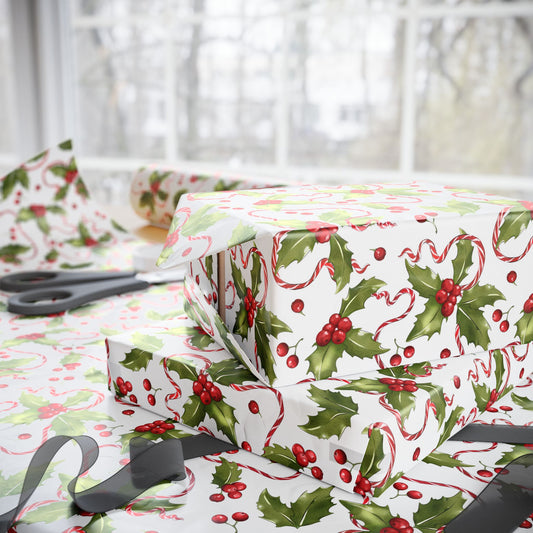 Holly & Candy Cane Wrapping Paper