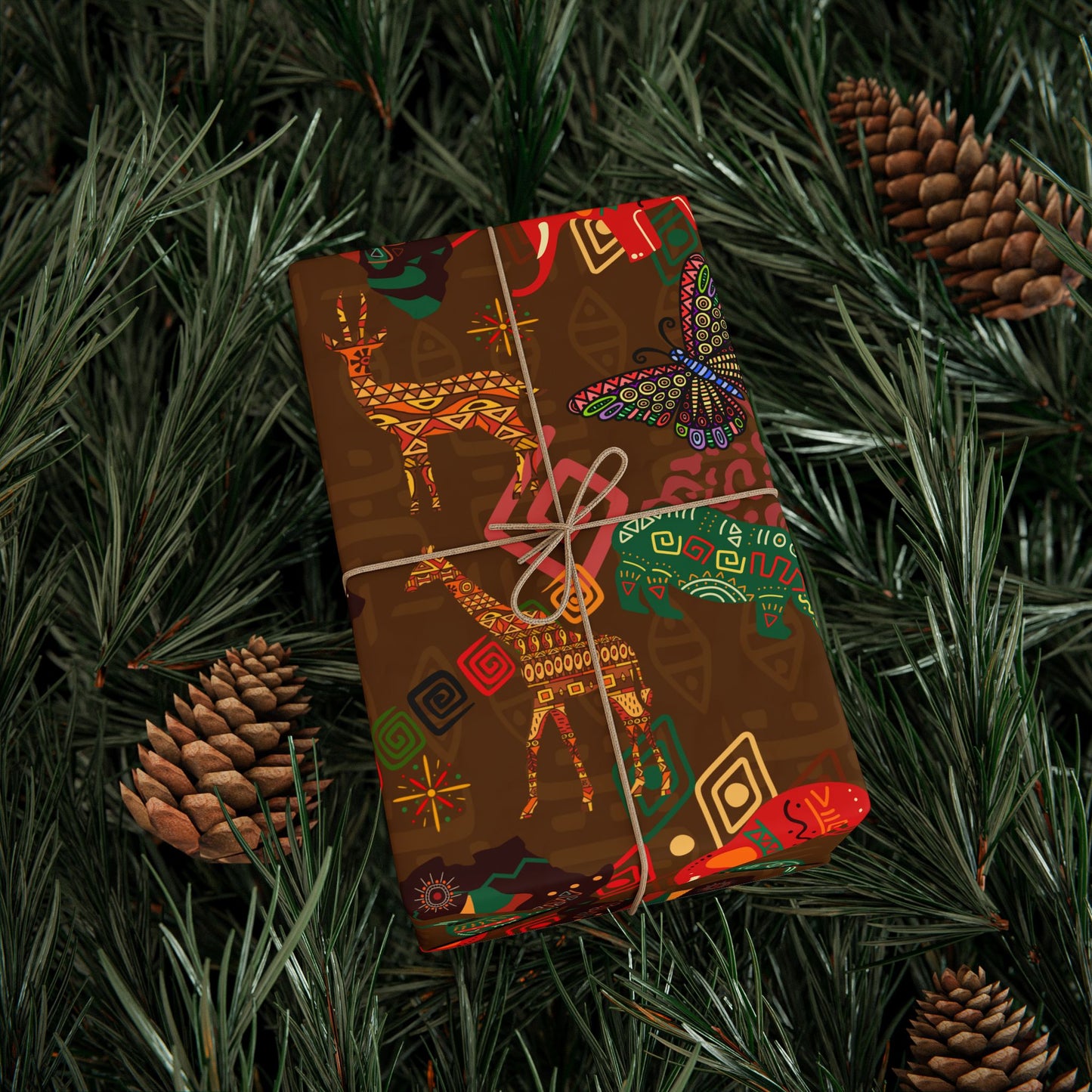 Wrapping Papers - Savannah Safari (Deep Earth) Animals and Africa Prints Gift Wrap