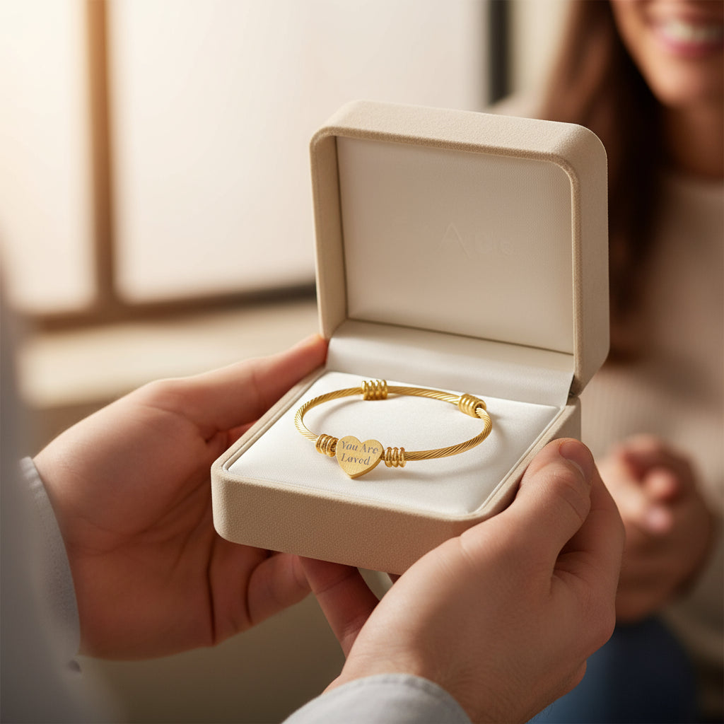 You Are Loved, Engraved Heart Cuff Bracelet - Personalized